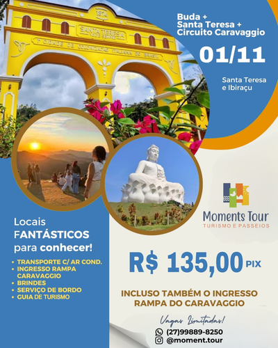 Excursão Buda, Santa Teresa e Circuito Caravaggio. Embarque: Vila Velha - ES