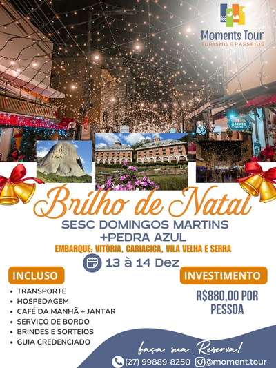 Excursão Domingos Martins e Pedra Azul - ES. Embarque: Vila Velha - ES